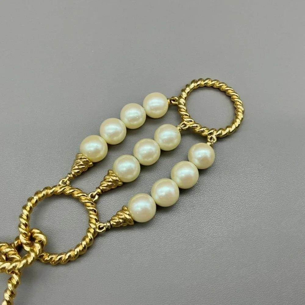 Vintage Richelieu Bracelet Womens Gold Tone Faux Pearl Multi Strand 7.5 Inches